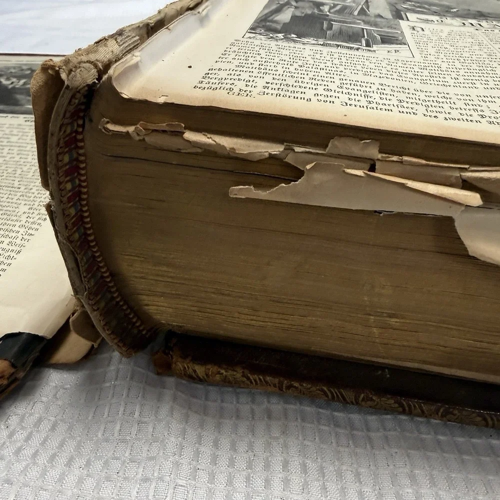 Antique 1800s German‎ Holy Bible Heilige Schrift Scripture Leather Rough Book